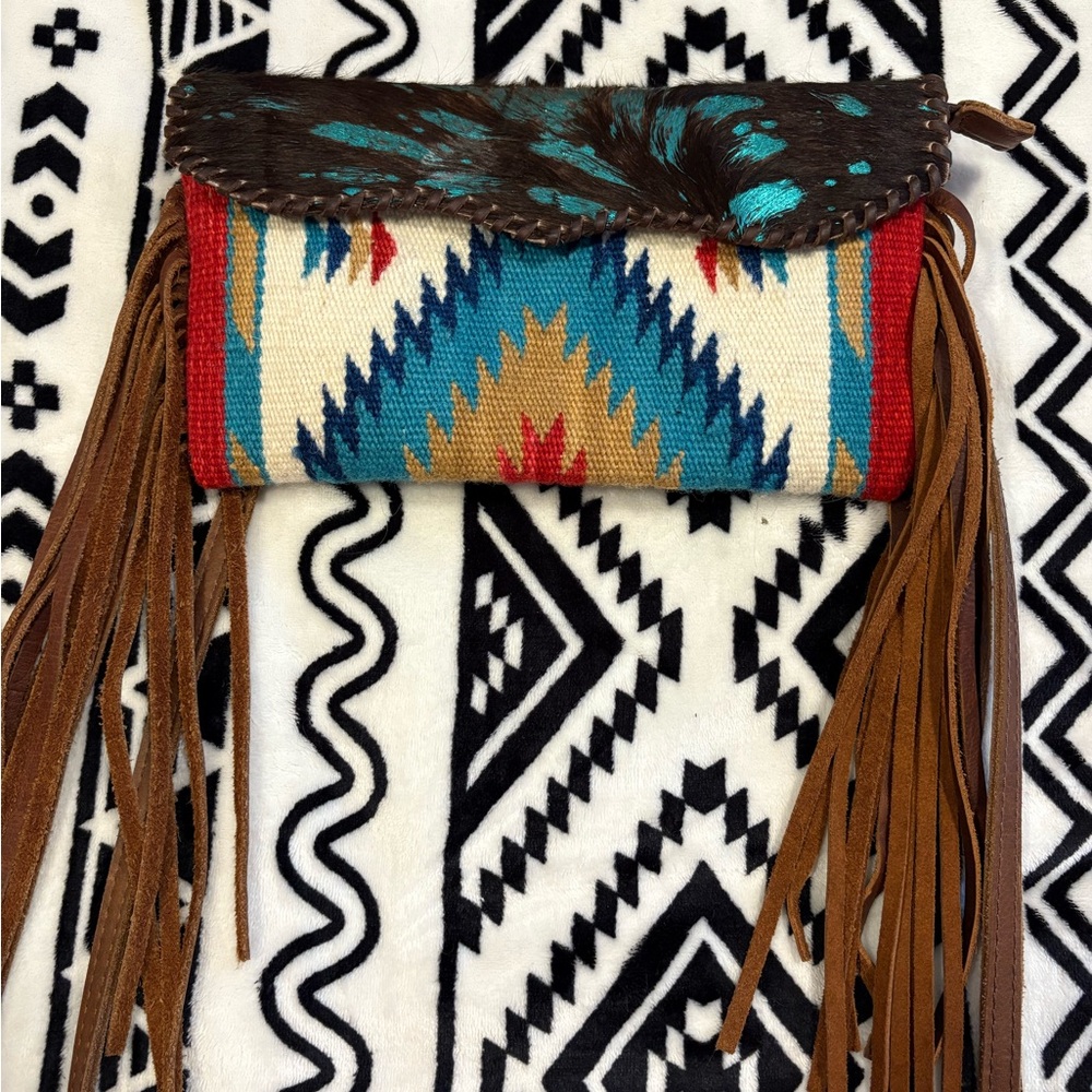 American Darling Brown and Blue Geometric Clutch